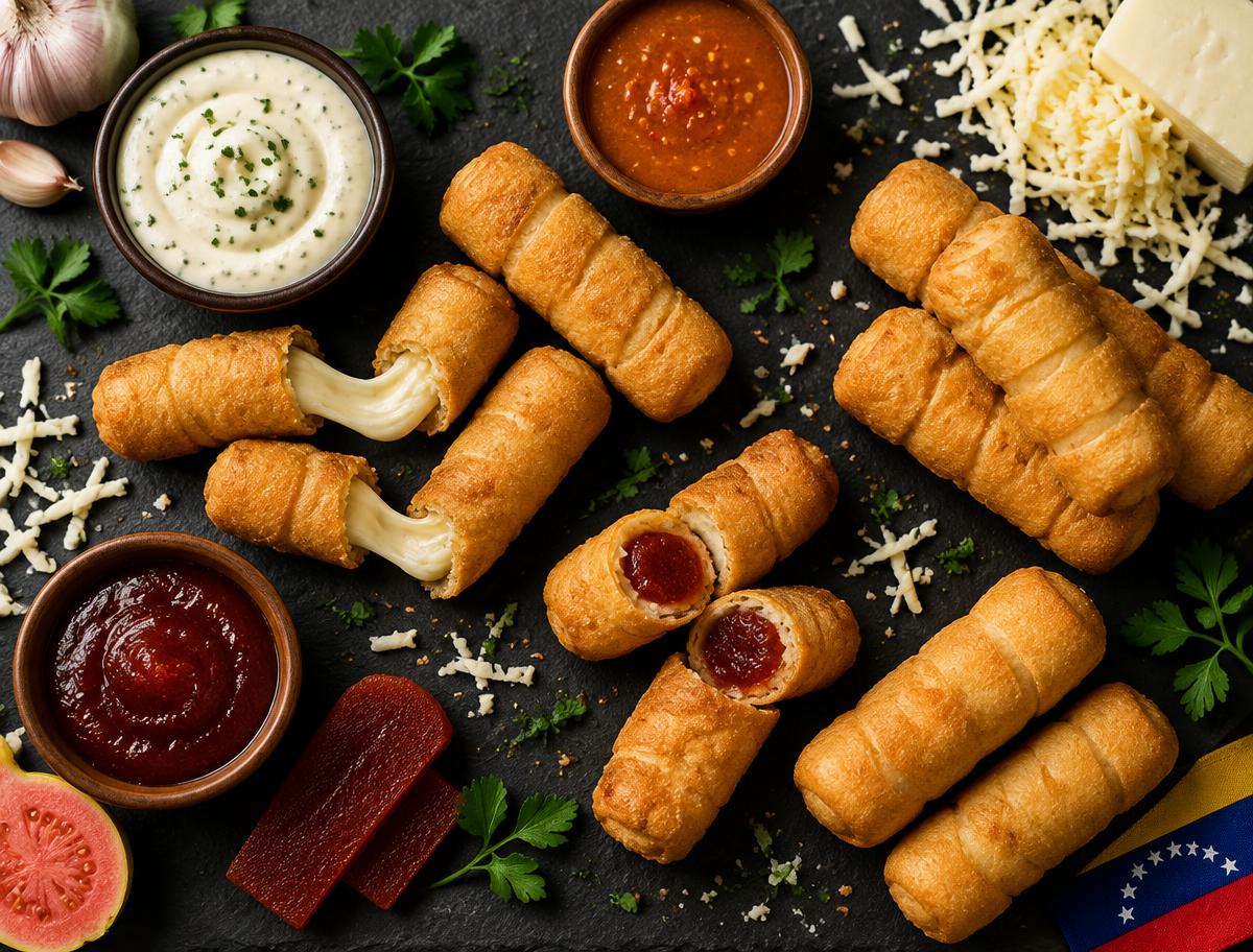 Tequeños surtidos con salsas de la casa